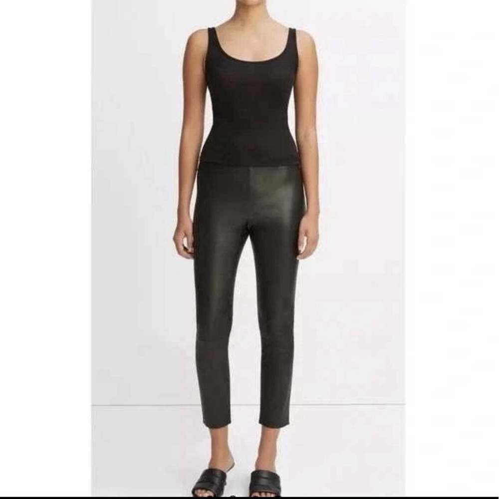 Vince Stretch Leather Ankle Zip Legging in Black Skinny Pull-on Pants Size Small